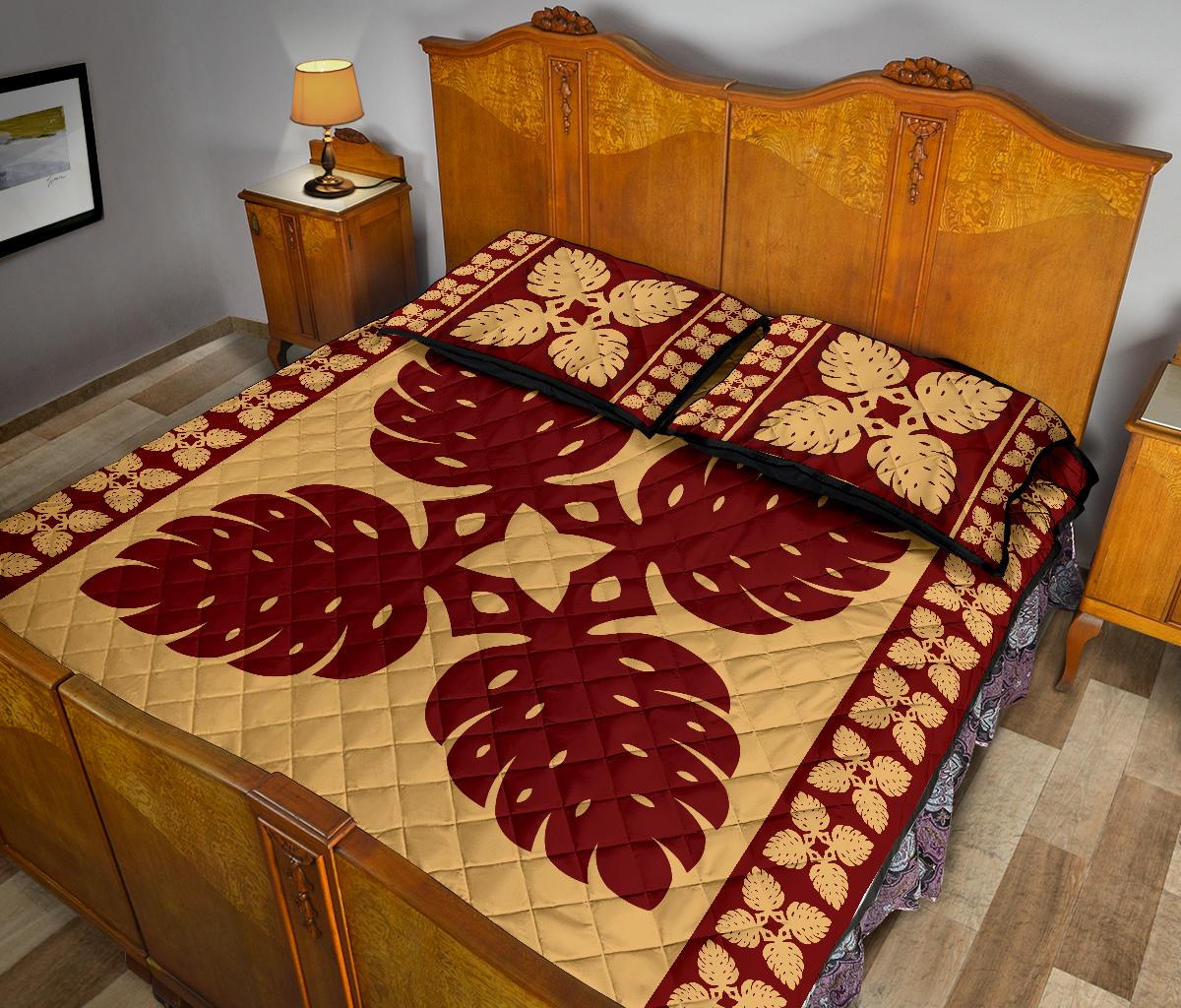 Hawaiian Quilt Pattern Palm Symmetry Quilt Bed Set - Polynesian Pride