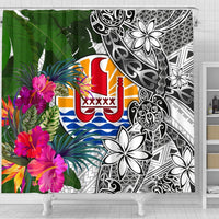 Tahiti Shower Curtain White - Turtle Plumeria Banana Leaf - Polynesian Pride