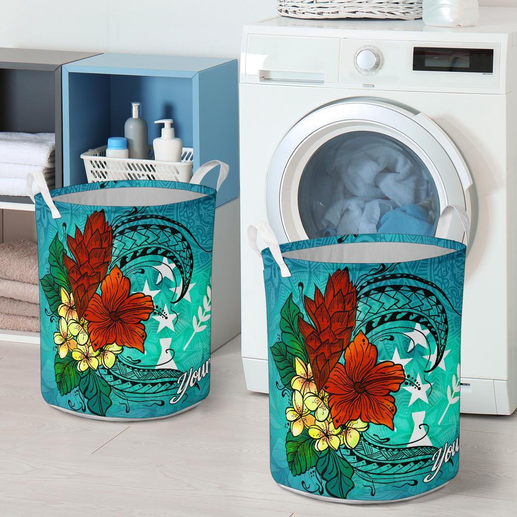 Kosrae State Laundry Basket - Custom Personalised Tropical Flowers Style - Polynesian Pride