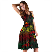 Kosrae Polynesian Midi Dress - Turtle Hibiscus Reggae - Polynesian Pride