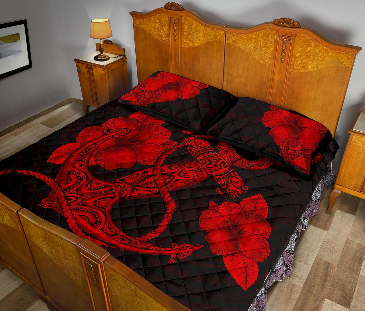 Anchor Poly Tribal Quilt Bed Set Red - Polynesian Pride
