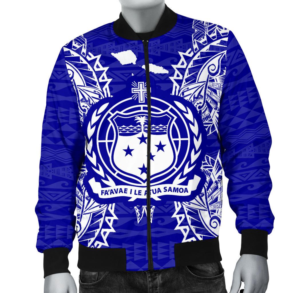 Samoa Polynesian Men's Bomber Jacket Map Blue - Polynesian Pride