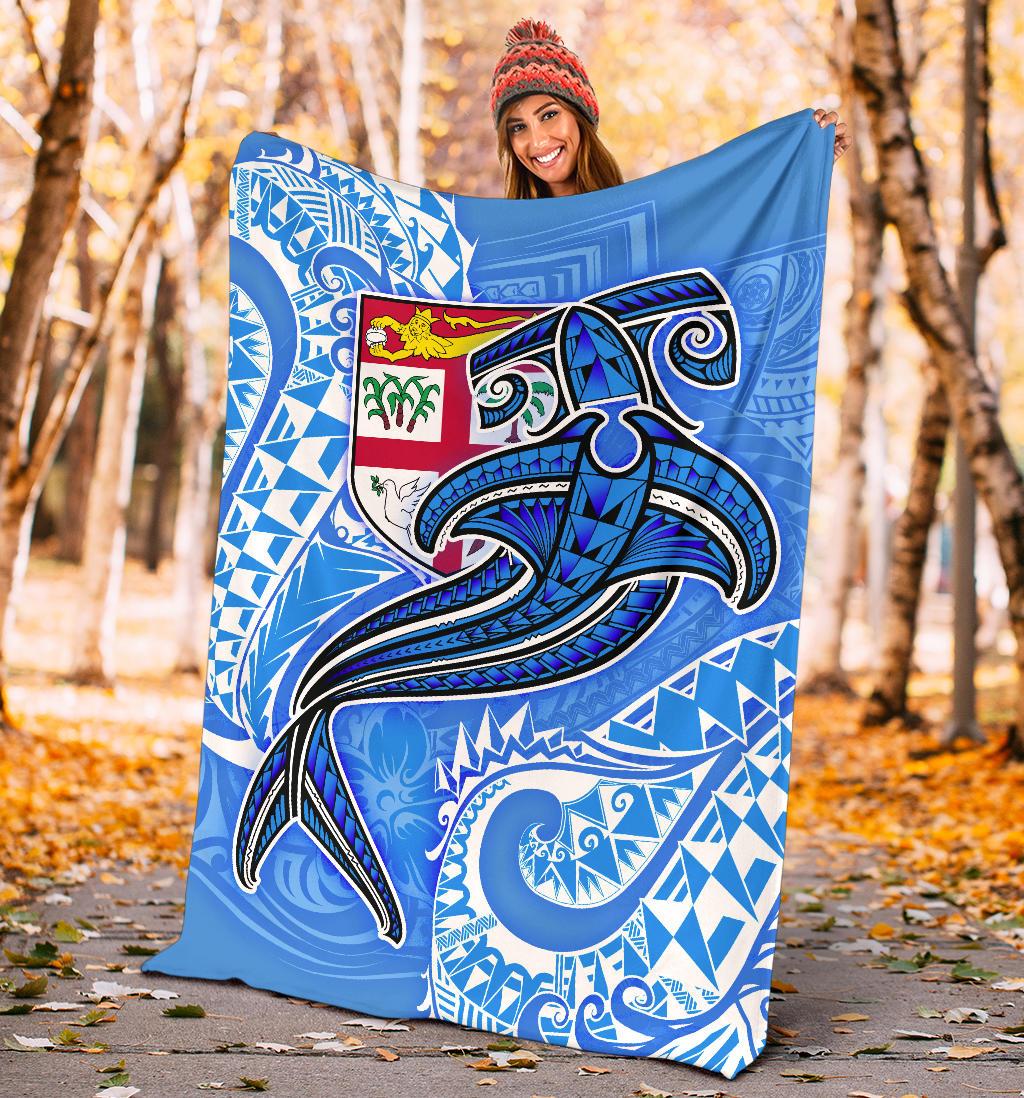 Fiji Premium Blanket - Blue Shark Polynesian Tattoo - Polynesian Pride