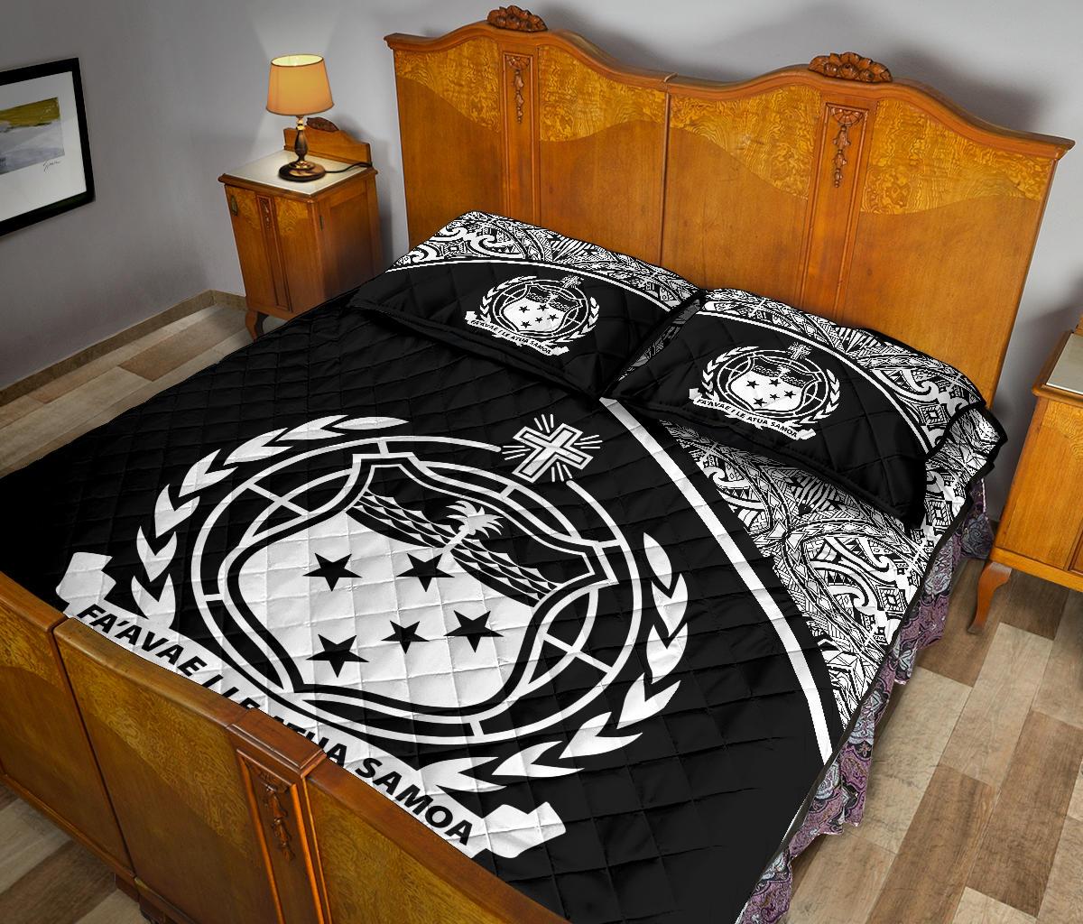 Samoa Quilt Bed Set - Samoa Coat Of Arms Black Curve Version - Polynesian Pride