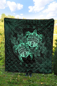 Hawaii Premium Quilt - Turtle Strong Pattern Hibiscus Plumeria Turquoise AH - Polynesian Pride