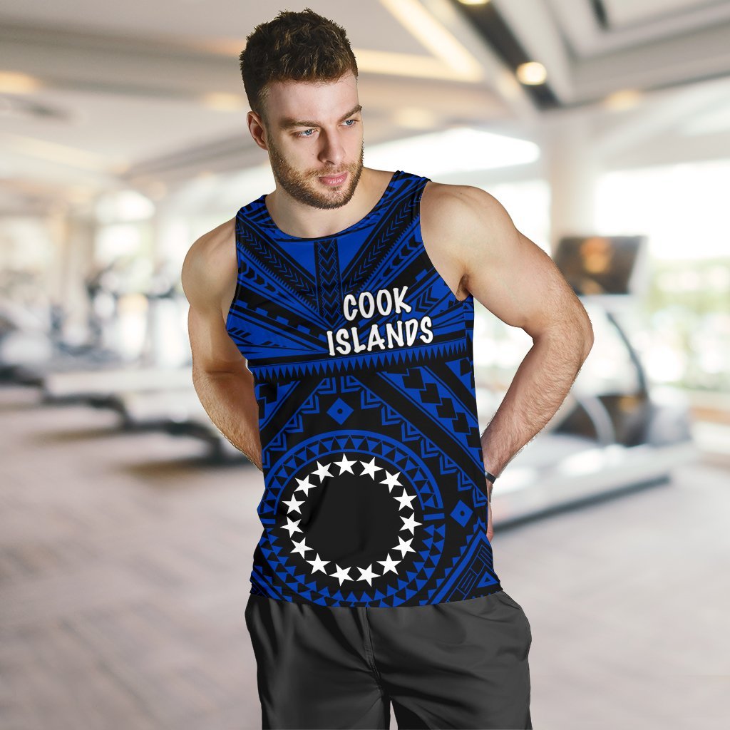 Cook Island Men's Tank Top - Seal With Polynesian Tattoo Style ( Blue) Blue - Polynesian Pride