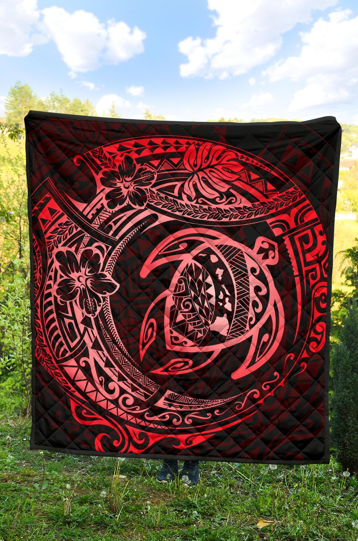 Hawaiian Turtle Polynesian Red Premium Quilt - Polynesian Pride