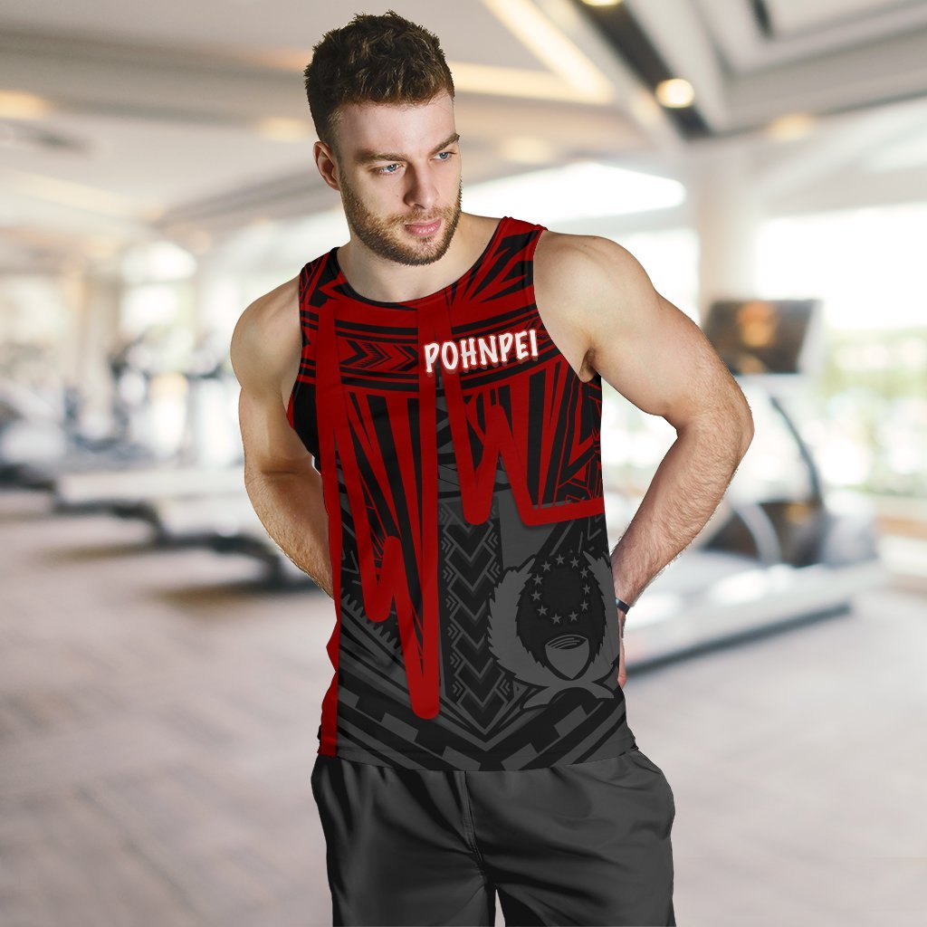 Pohnpei Men's Tank Top - Pohnpei Seal In Heartbeat Patterns Style (Red) Red - Polynesian Pride