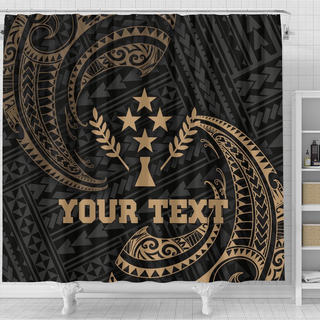 Kosrae Micronesia Custom Personalised Shower Curtain - Gold Tribal Wave - Polynesian Pride
