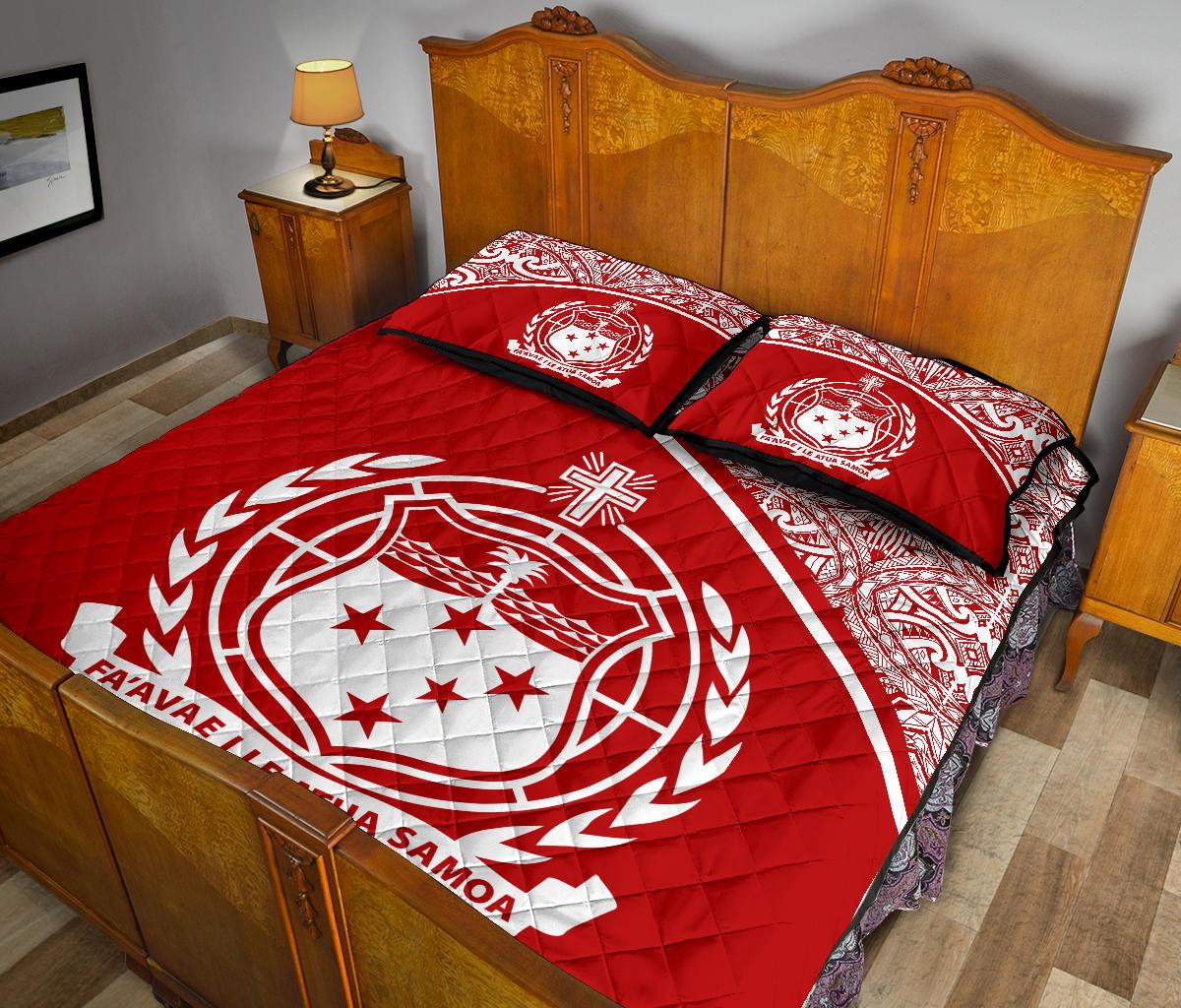 Samoa Quilt Bed Set - Samoa Coat Of Arms Red Curve Version - Polynesian Pride
