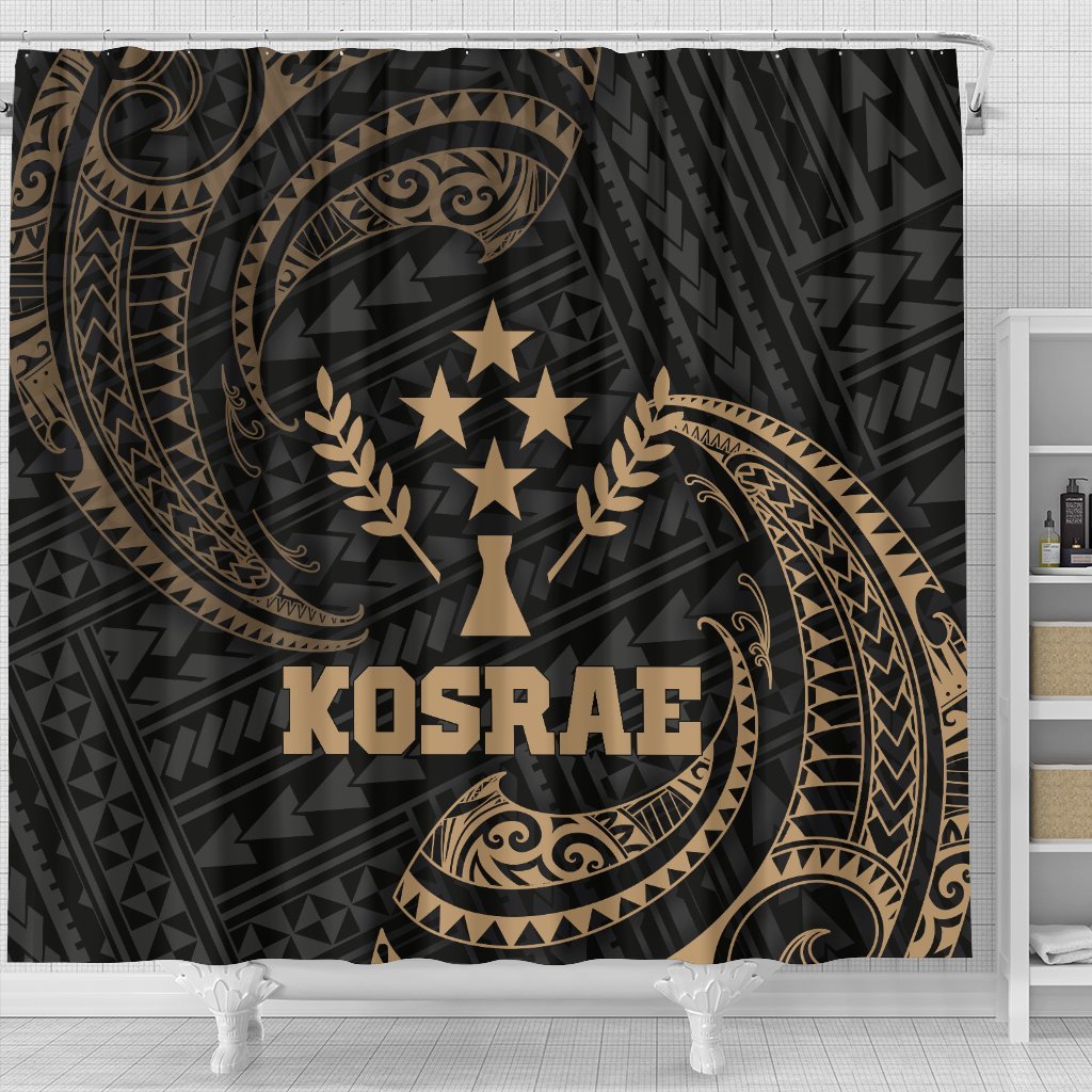 Kosrae Micronesia Shower Curtain - Gold Tribal Wave - Polynesian Pride