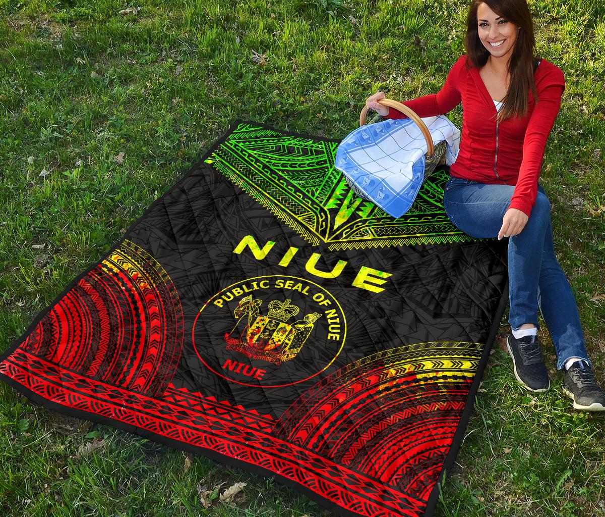 Niue Premium Quilt - Niue Seal Polynesian Chief Reggae Version - Polynesian Pride