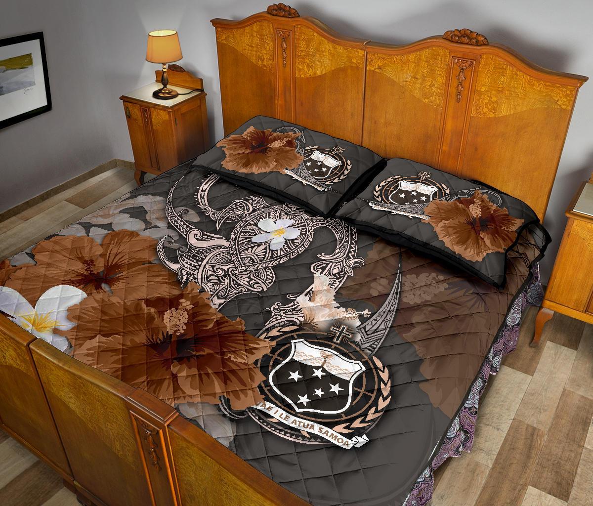 Samoa Quilt Bed Set - Hibiscus Turtle Tribal Brown - Polynesian Pride