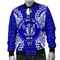 Niue Polynesian Men's Bomber Jacket Map Blue - Polynesian Pride