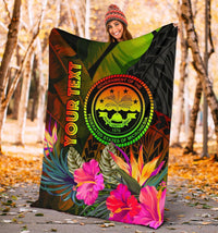 Federated States of Micronesia Polynesian Personalised Premium Blanket - Hibiscus and Banana Leaves - Polynesian Pride