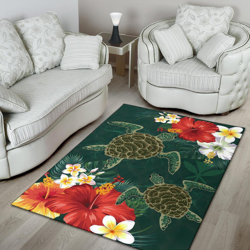Hawaii Sea Turtle Hibiscus Plumeria Rug - Polynesian Pride
