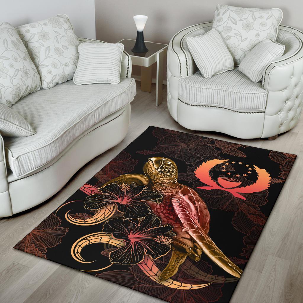 Pohnpei Polynesian Area Rugs - Turtle With Blooming Hibiscus Gold - Polynesian Pride