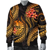 Tahiti Polynesian Men Bomber Jacket - Gold Plumeria - Polynesian Pride