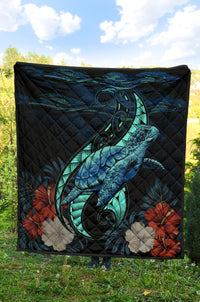 Hawaii Polynesian Honu Sea Hibiscus Premium Quilt - Polynesian Pride