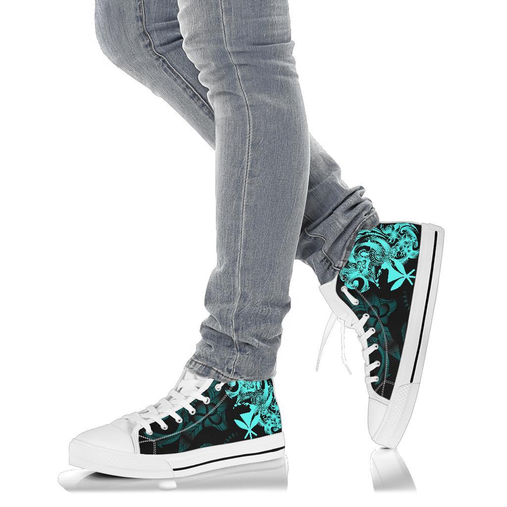 Polynesian Hawaii High Top Shoes - Kanaka Maoli Blue Turtle - Polynesian Pride