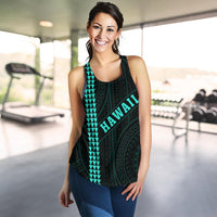 Hawaii Kakau Polynesian Turtle Map Women's Racerback Tank - Turquoise - Ohana Style - Polynesian Pride