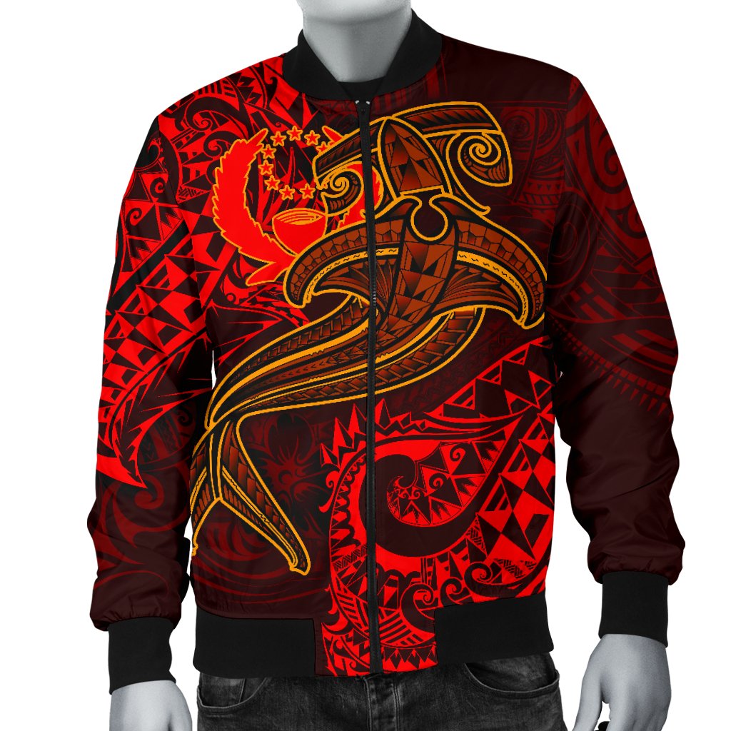 Pohnpei Men's Bomber Jacket - Red Shark Polynesian Tattoo - Polynesian Pride