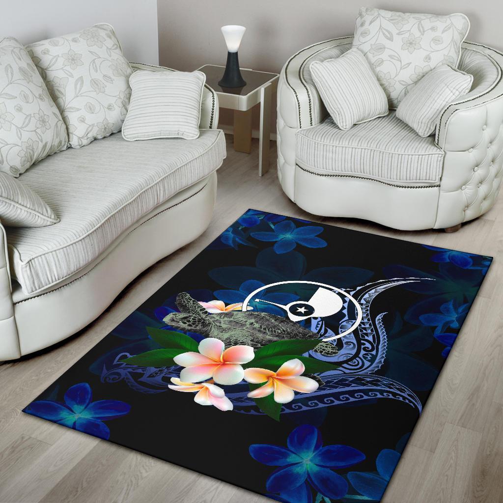 Yap Micronesia Area Rug - Turtle With Plumeria Flowers - Polynesian Pride