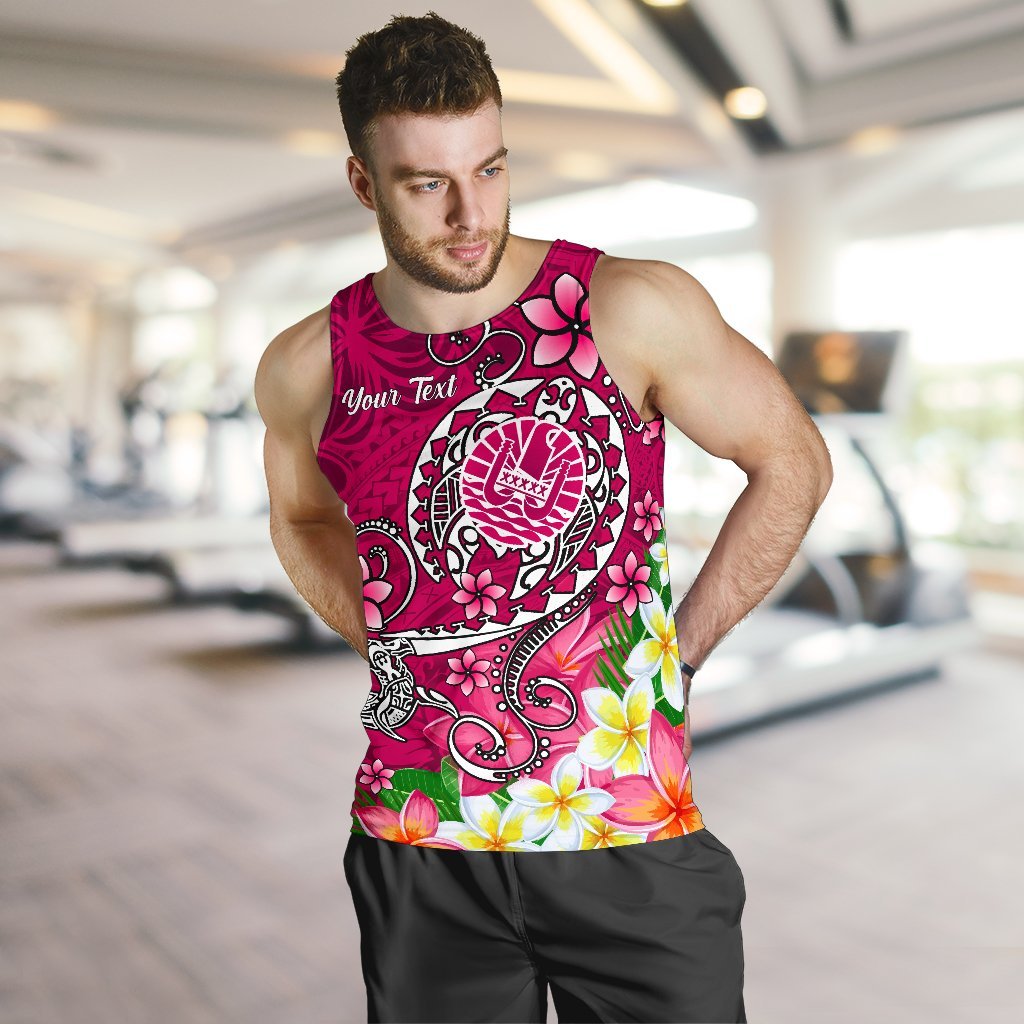 Tahiti Custom Personalised Men's Tank Top - Turtle Plumeria (Pink) - Polynesian Pride