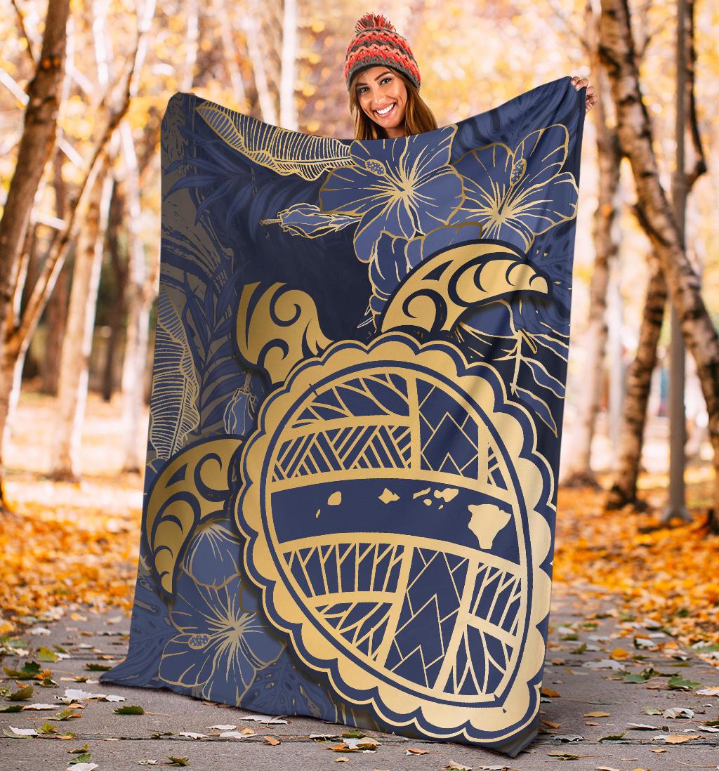 Hawaii Turtle Hibiscus Gold Premium Blanket - Kyn Style - Polynesian Pride