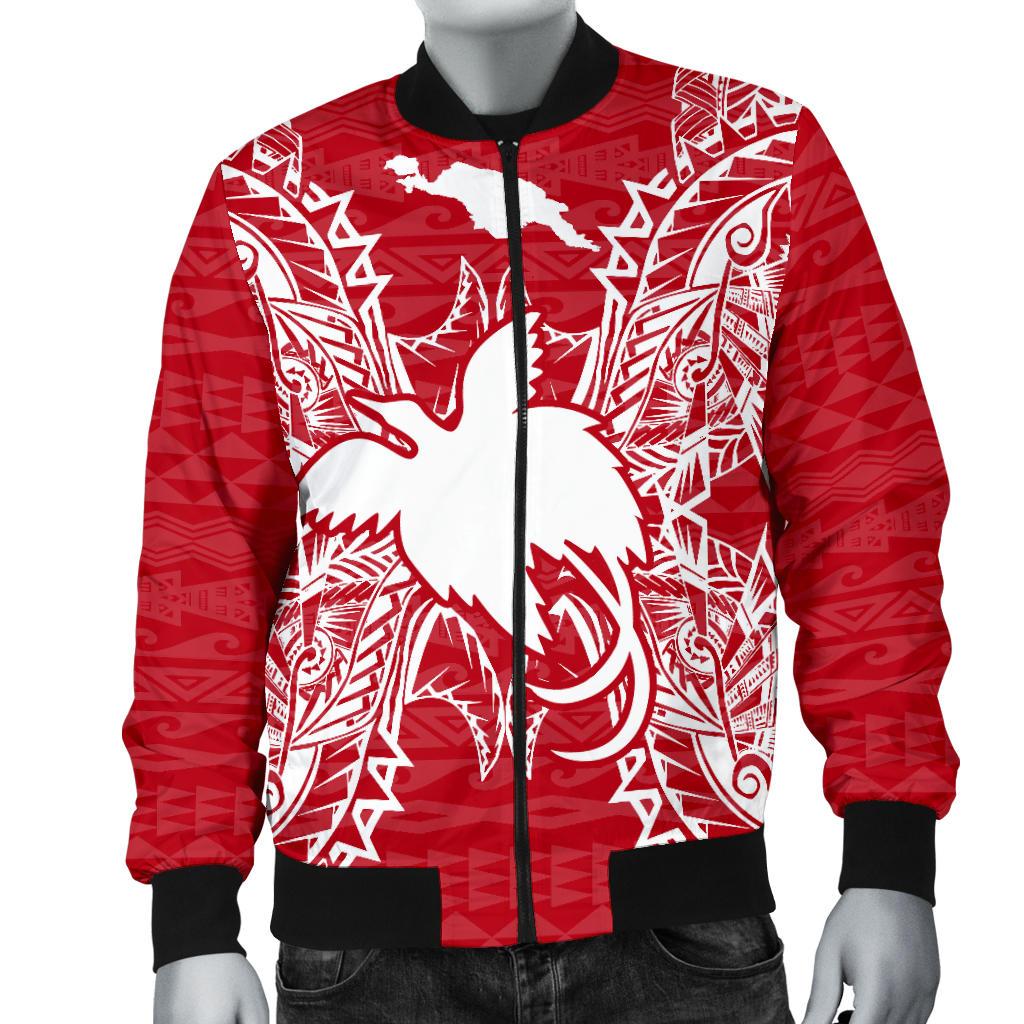 Papua New Guinea Polynesian Men's Bomber Jacket Map Red White - Polynesian Pride