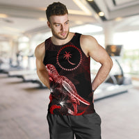 Chuuk Men Tank Top - Turtle With Blooming Hibiscus Red - Polynesian Pride