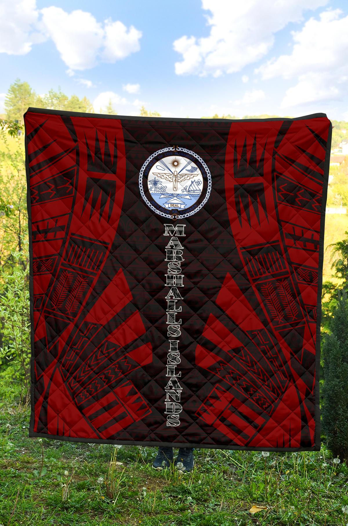 Marshall Islands Premium Quilt - Marshall Islands Seal Polynesian Red Tattoo - Polynesian Pride