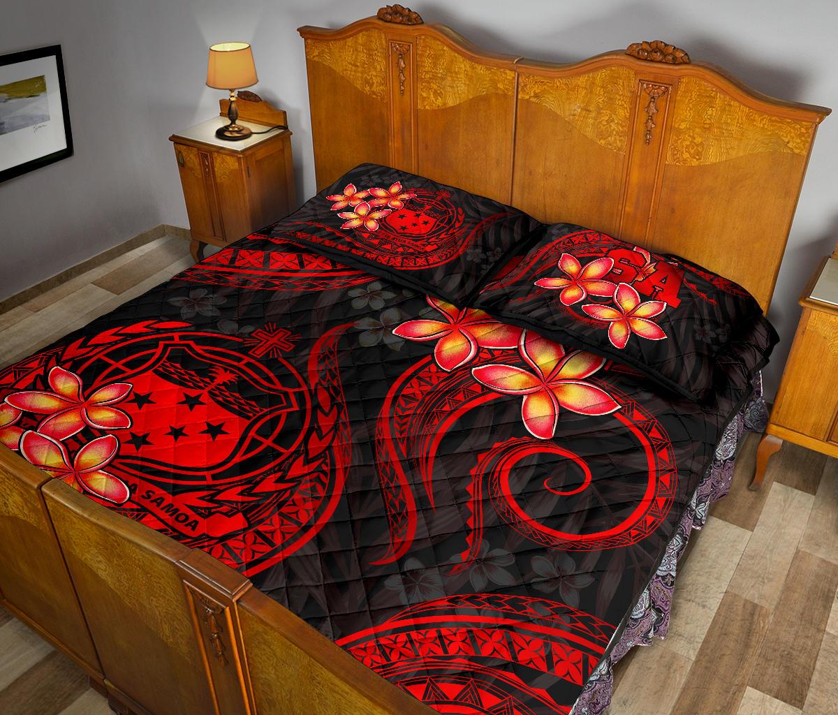 Samoa Polynesian Quilt Bed Set - Red Plumeria - Polynesian Pride