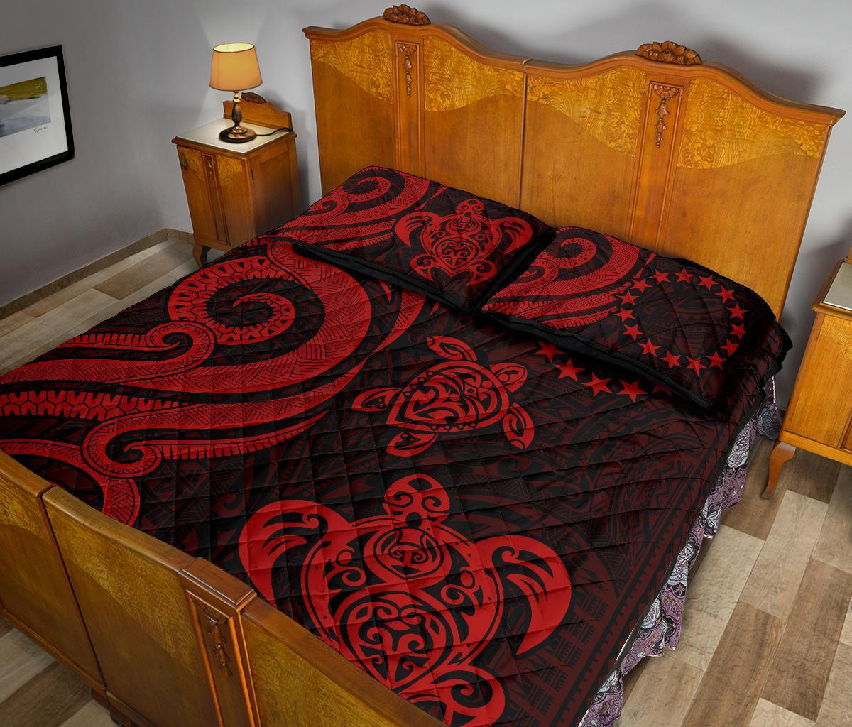 Cook Islands Quilt Bed Set - Red Tentacle Turtle - Polynesian Pride