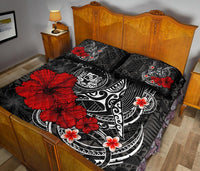 Polynesian Hawaii Quilt Bed Set - Humpback Whale with Hibiscus (White) - Polynesian Pride