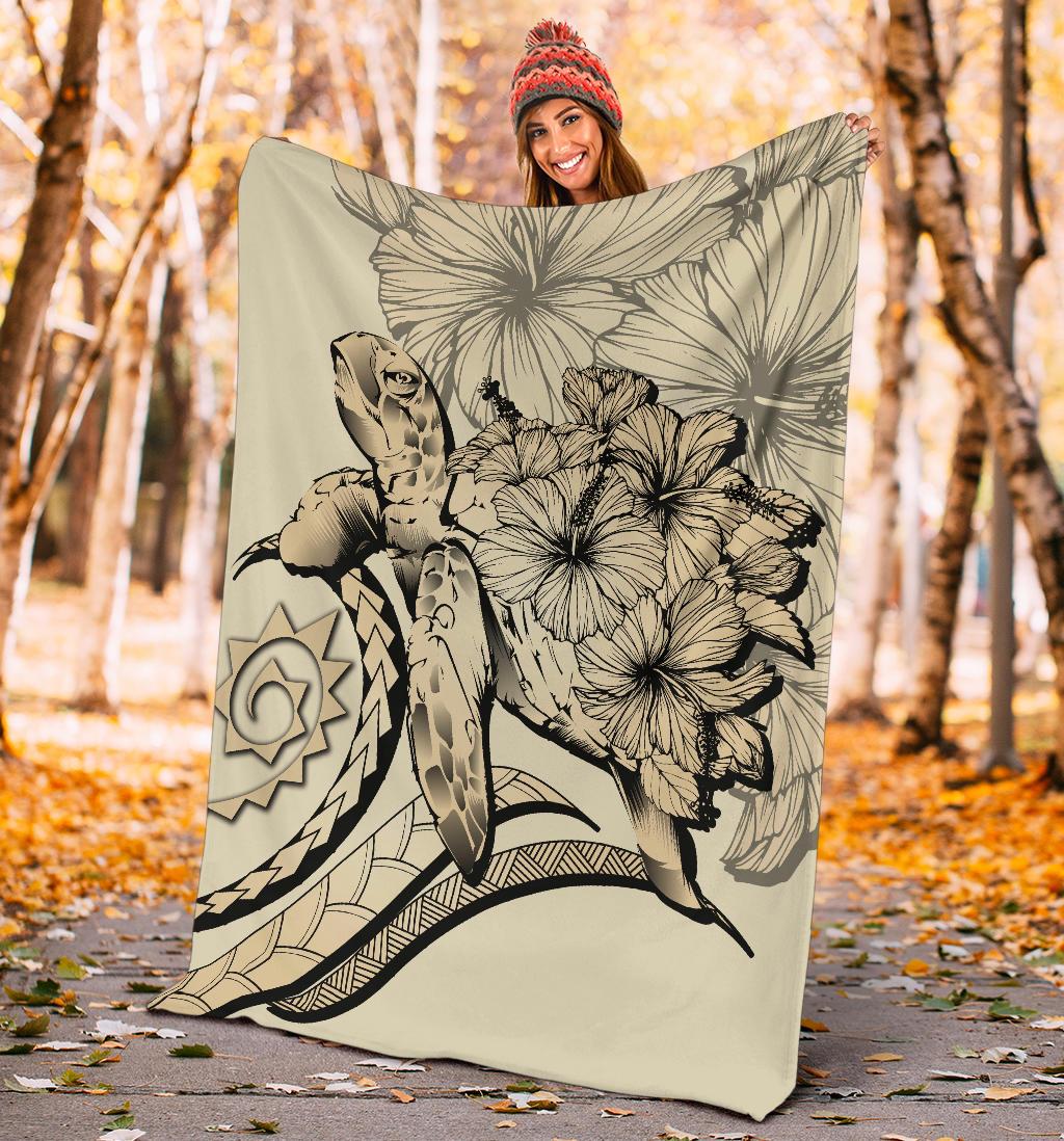 Hawaii Turtle Hibiscus Polynesian Vintage Premium Blanket - Beige - Polynesian Pride