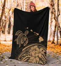 Hawaii Map Plumeria Polynesian Gold Premium Blanket - Polynesian Pride