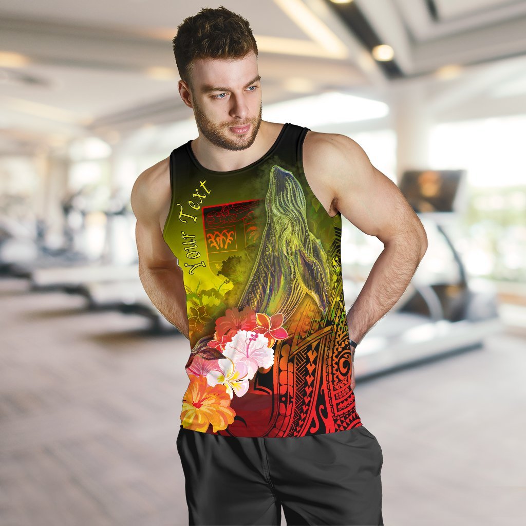 Fiji Custom Personalised Men's Tank Top - Humpback Whale with Tropical Flowers (Yellow) - Polynesian Pride