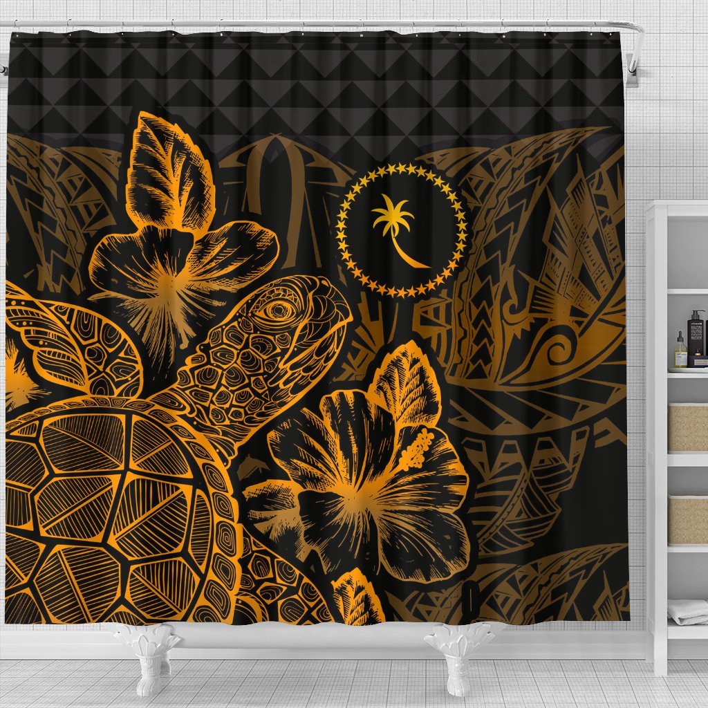 Chuuk Shower Curtain Turtle Hibiscus Gold - Polynesian Pride