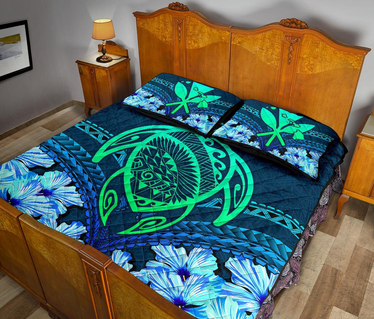 Hawaii Turtle Hibiscus Quilt Bed Set - Choco Style - Polynesian Pride