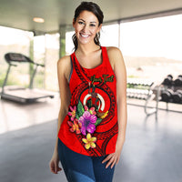 Vanuatu Polynesian Custom Personalised Women's Racerback Tank - Floral With Seal Red - Polynesian Pride