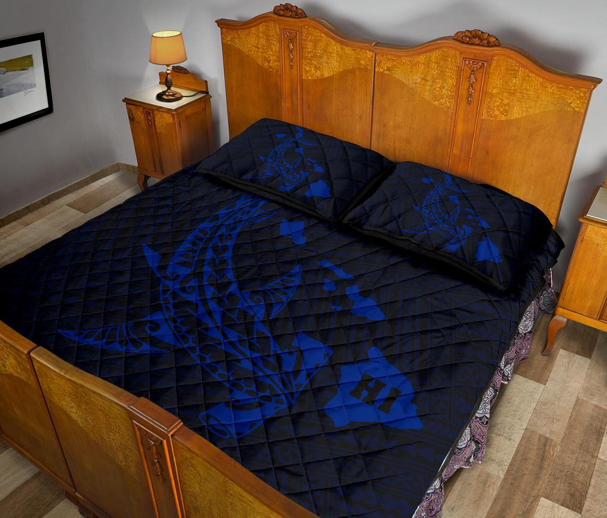 Hawaiian Map Hamerhead Shark Polynesian Quilt Bedding Set Blue - Polynesian Pride