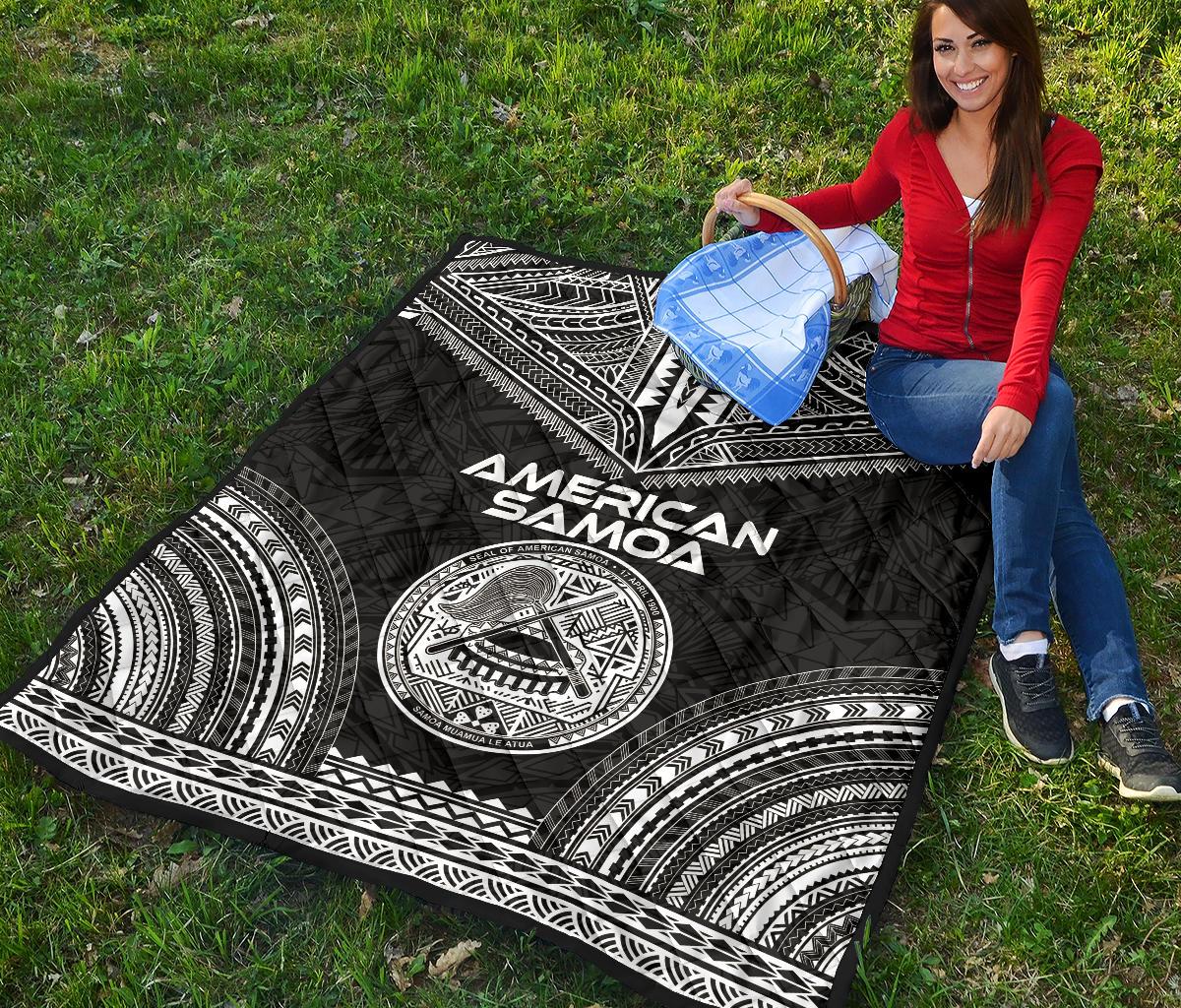 American Samoa Premium Quilt - American Samoa Seal Polynesian Chief Black Version - Polynesian Pride