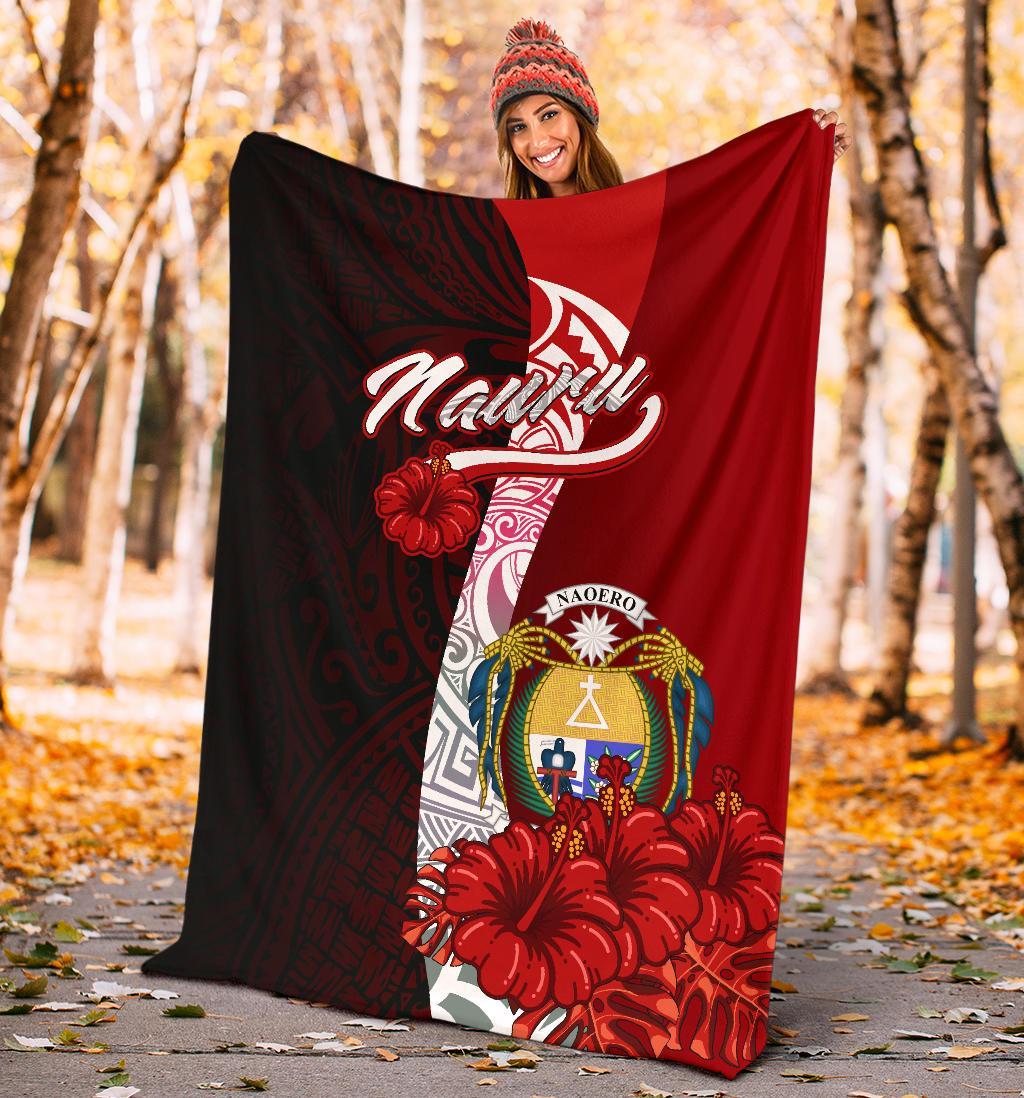 Nauru Polynesian Premium Blanket - Coat Of Arm With Hibiscus - Polynesian Pride