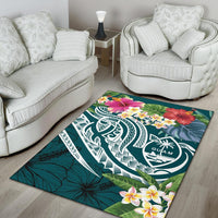 Guam Polynesian Area Rug - Summer Plumeria (Turquoise) - Polynesian Pride