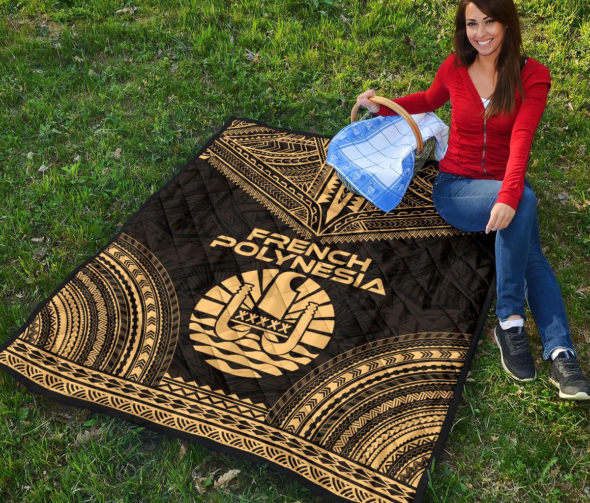 French Polynesia Premium Quilt - French Polynesia Polynesian Chief Gold Version - Polynesian Pride