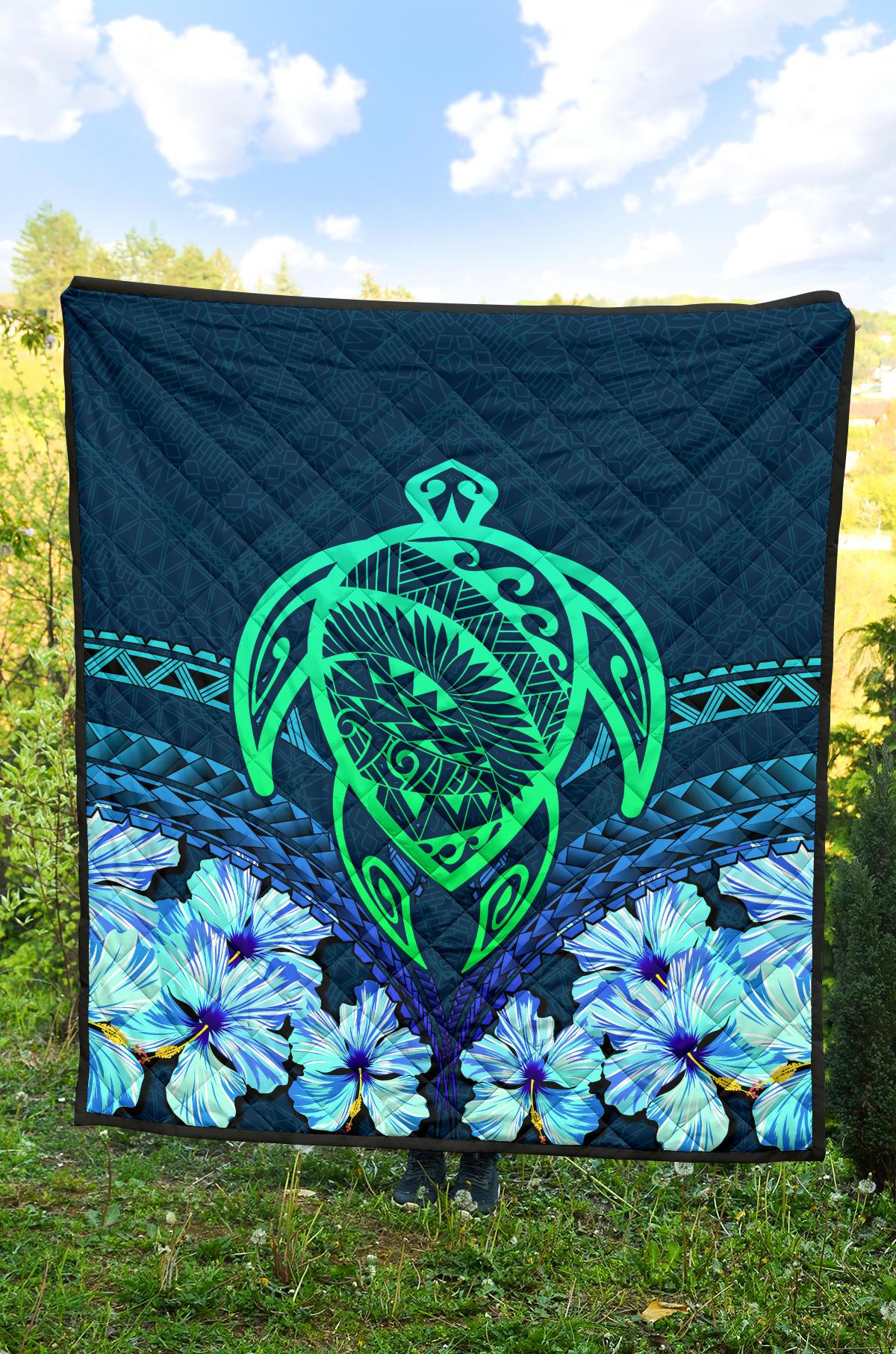 Hawaii Turtle Hibiscus Premium Quilt - Choco Style - Polynesian Pride