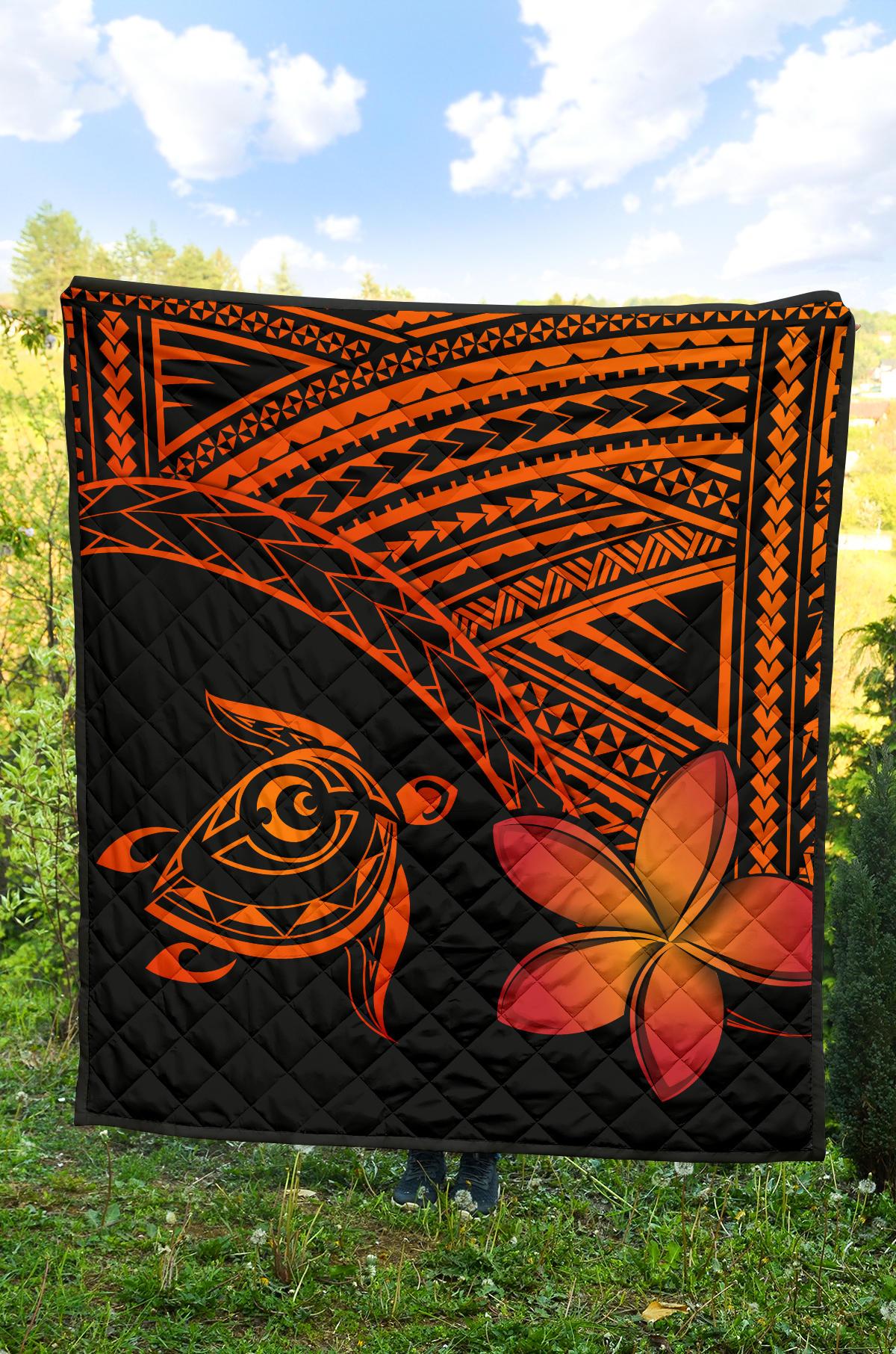 Hawaii Quilt - Hawaii Turtle Plumeria Quilt Orange - Polynesian Pride