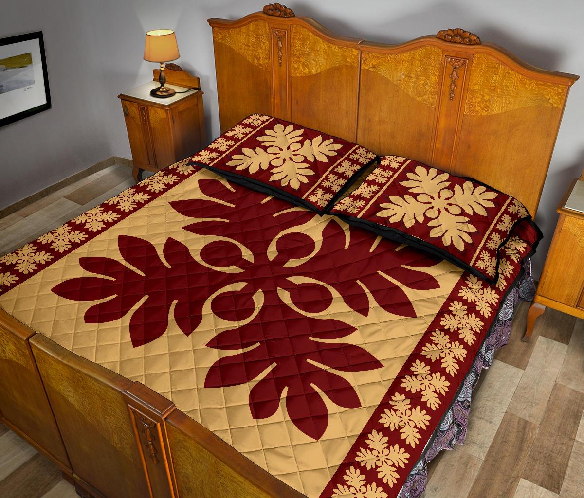 Hawaiian Quilt Pattern Palm Tree Sweat Quilt Bed Set - Polynesian Pride