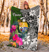 Nauru Premium Blanket - Turtle Plumeria Banana Leaf Crest - Polynesian Pride